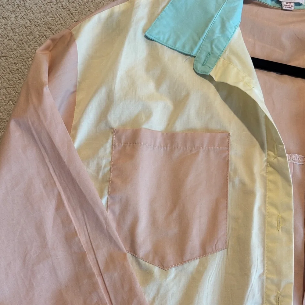 Birdies Mint and Peach Colorblock Button-Up Shirt - Picture 3 of 4
